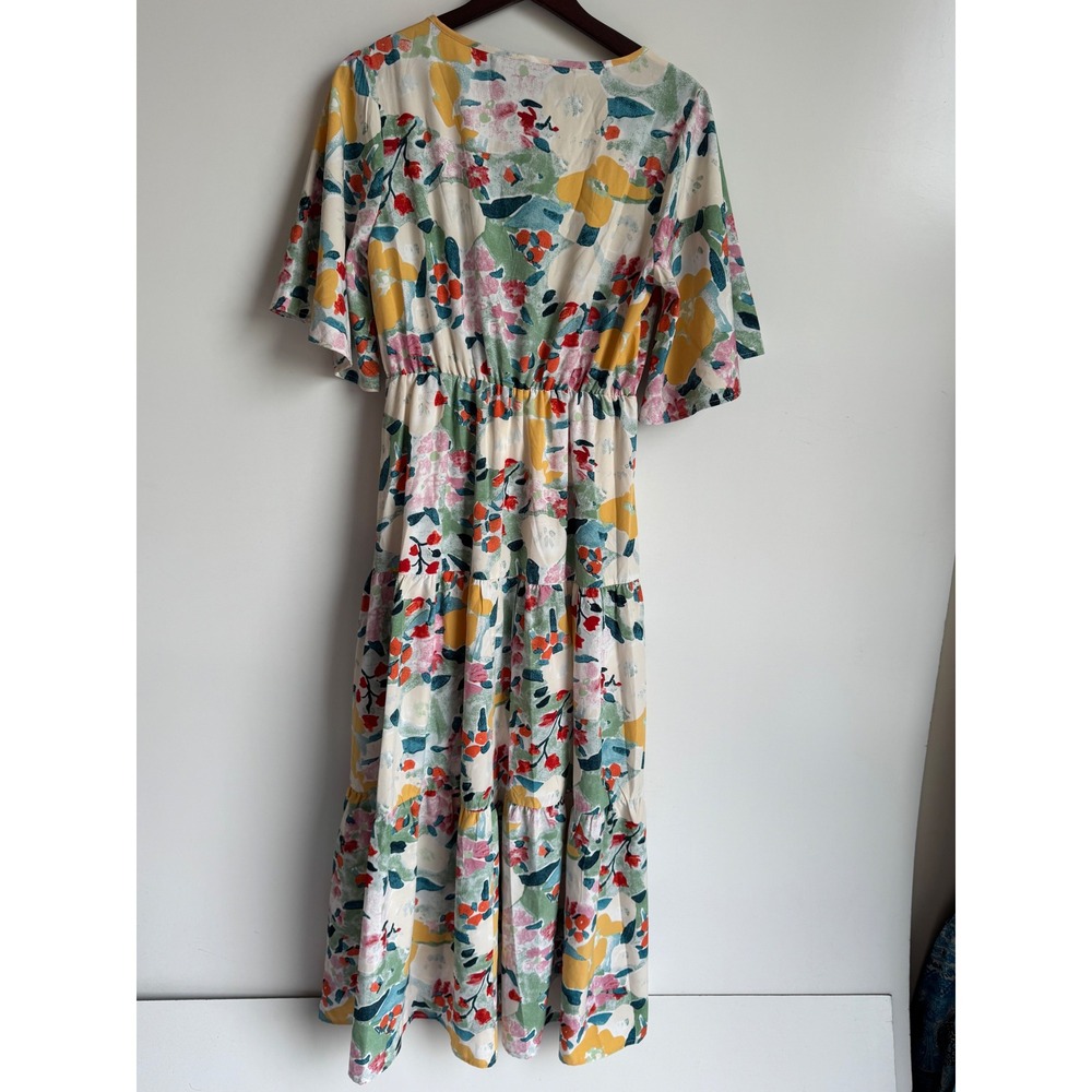Code Mode Floral Tiered Midi Dress V-Neck Flutter Sleeve Boho large garden baby